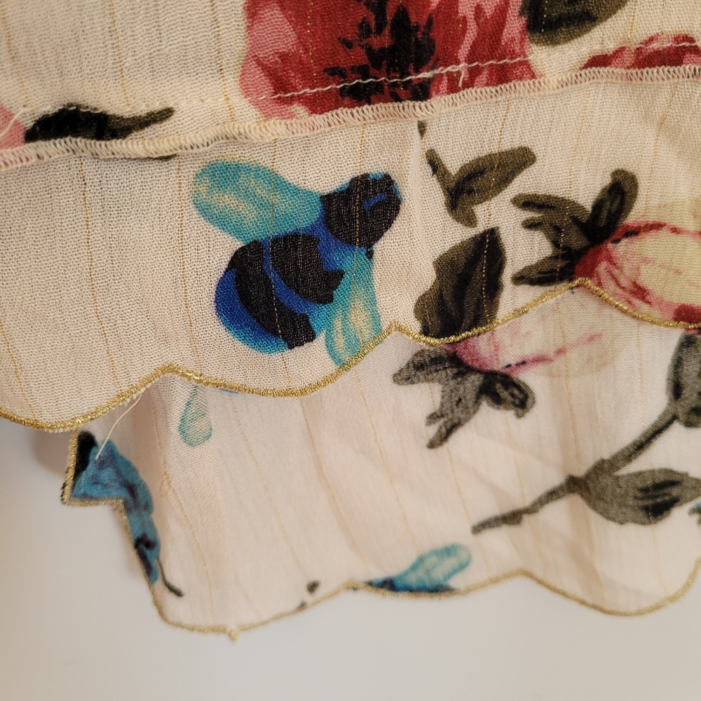 ARATTA Silent Journey Velvet Cream Floral Top Embroidered Sequines Boho Country - Picture 13 of 15